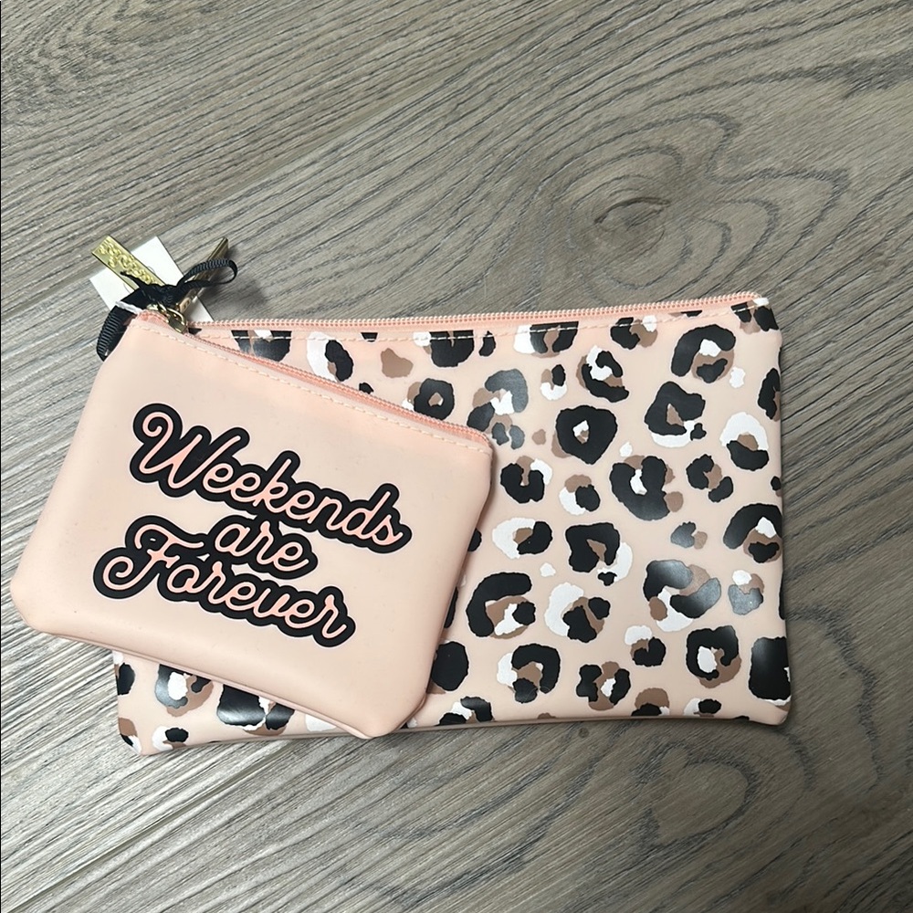 Leopard Print and Pink Pouch Set